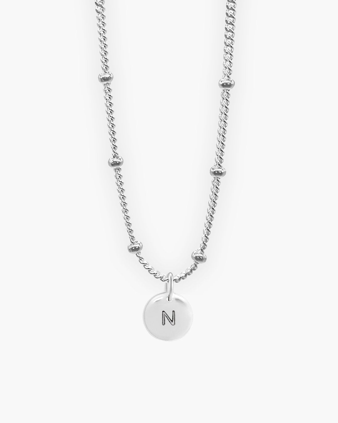 Silver Round Love Letter N Necklace