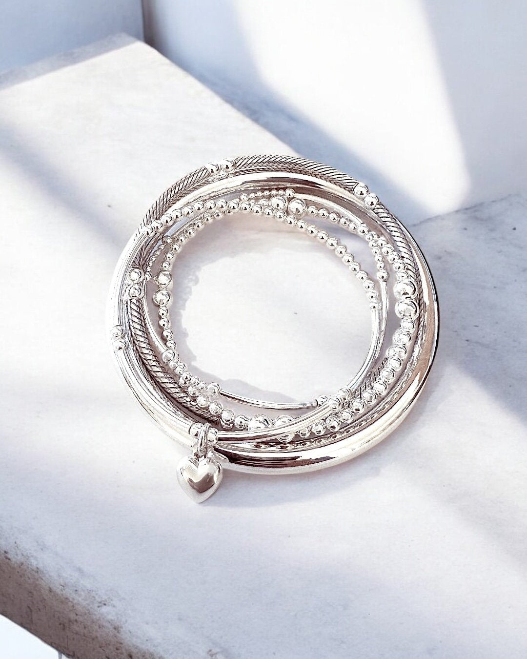 Solid Heart Bracelet Stack