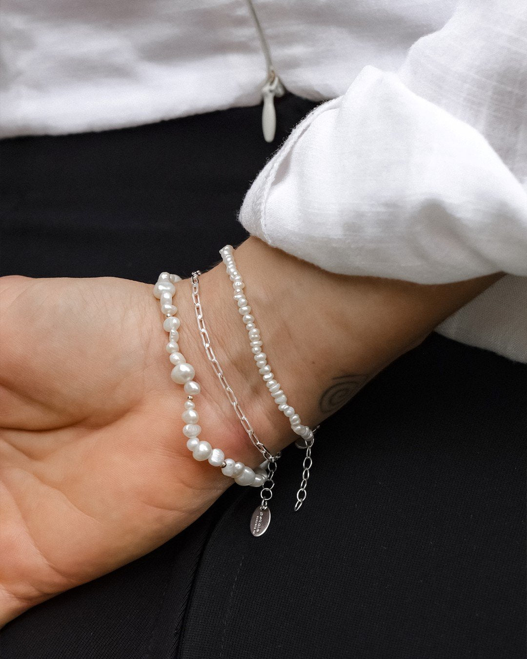 Silver Pearl Heart Bracelet