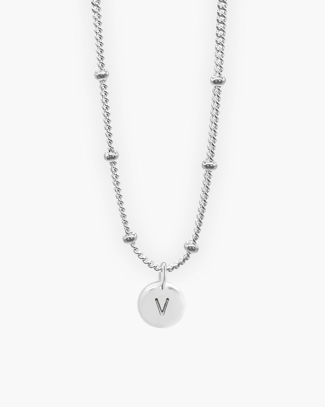 Silver Round Love Letter V Necklace