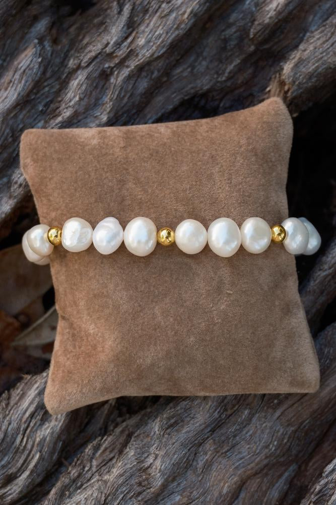 Gold- New White Pearl Bracelet