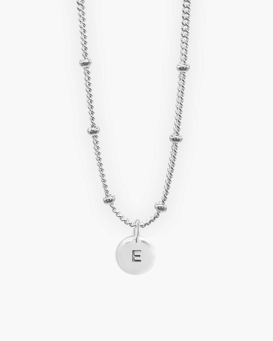 Silver Round Love Letter E Necklace