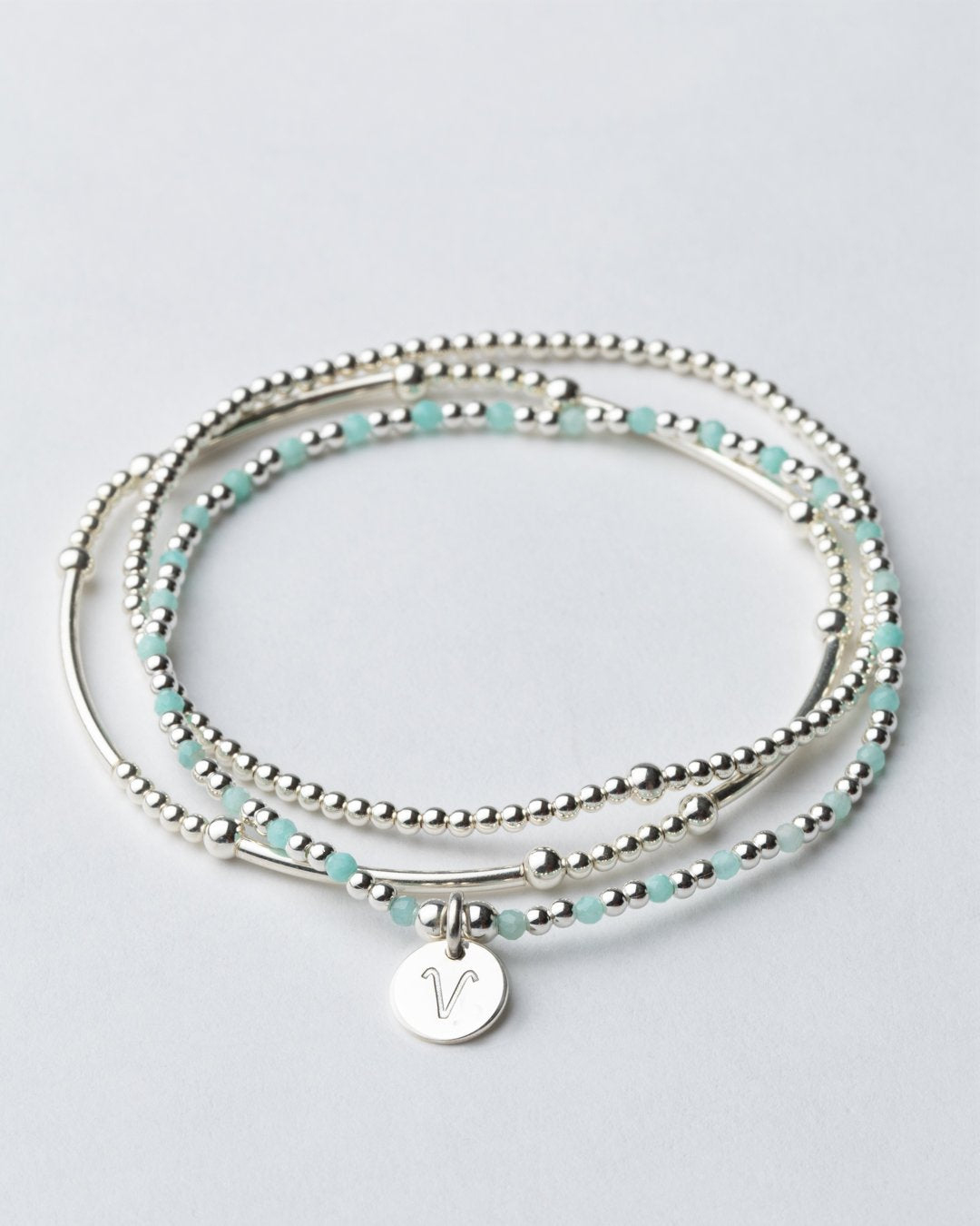 Aries Zodiac Stack sterling silver bracelet set with Aries charm by Petals Australia