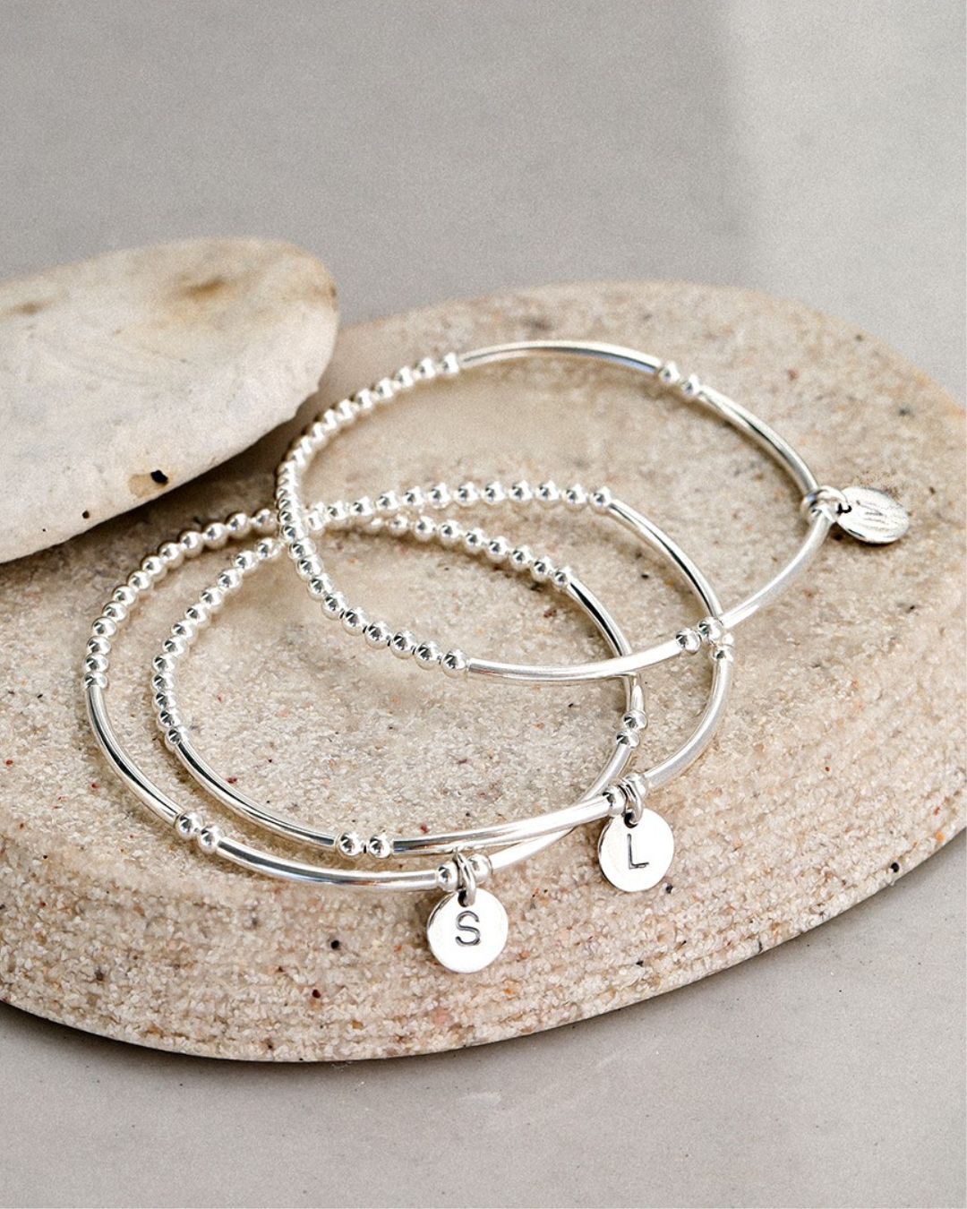 Love Letter Bracelet in silver with sterling silver initial charm by Petals Australia