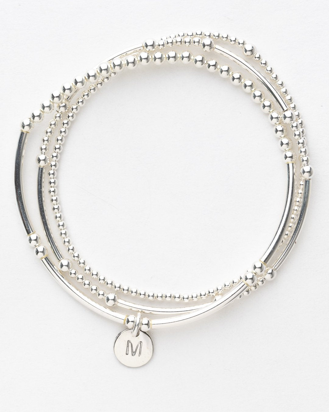 Love Letter Trio Stack Silver bracelet set with sterling silver initial charm by Petals Australia