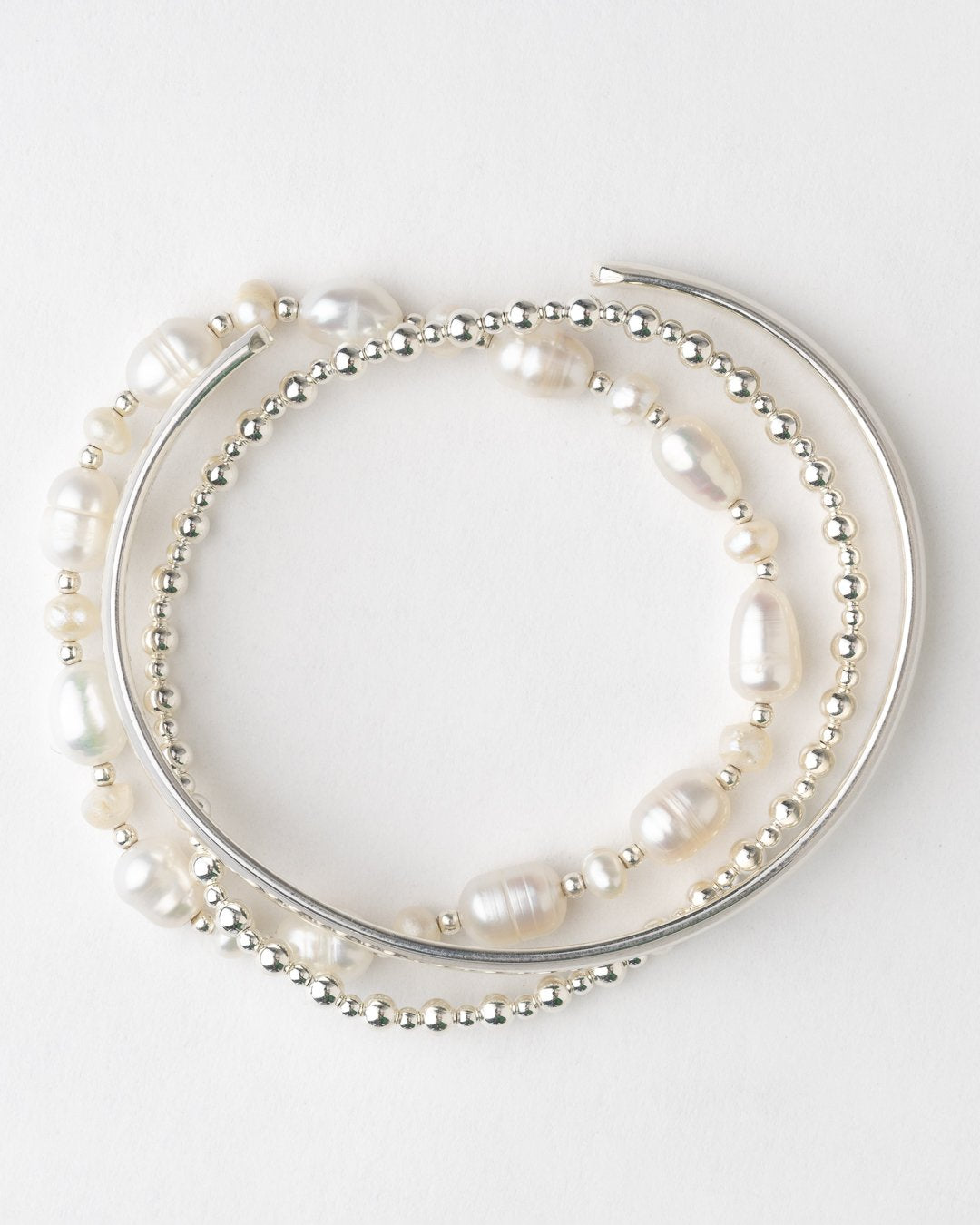 The Secret Stack, a silver and pearl bracelet set by Petals Australia