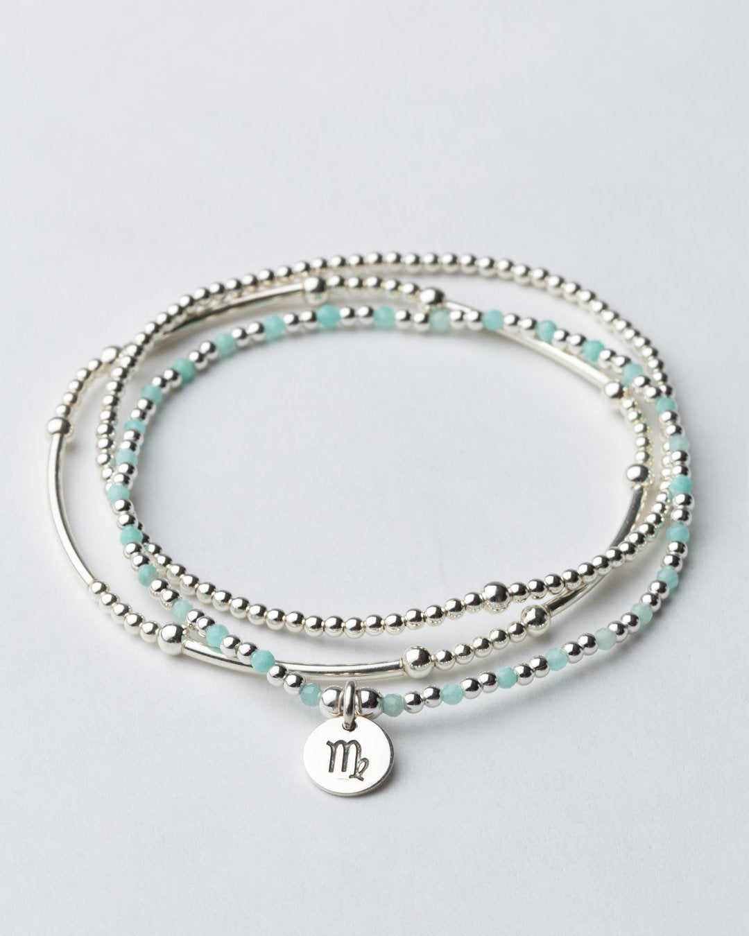 Virgo Zodiac Stack sterling silver bracelet set with Virgo charm by Petals Australia