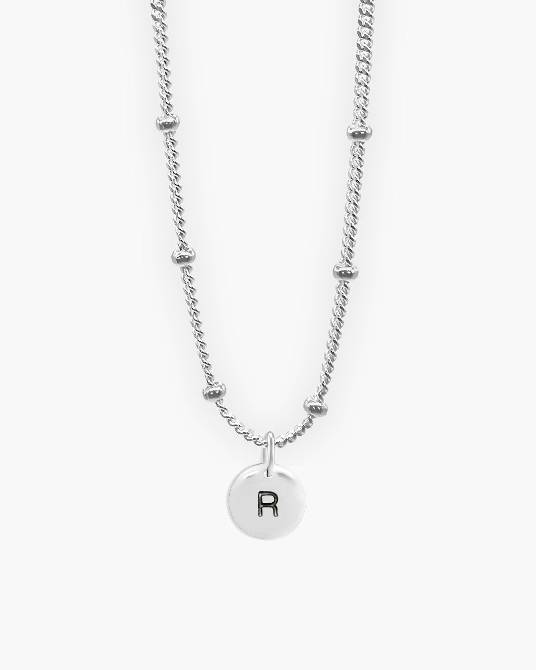 Silver Round Love Letter R Necklace